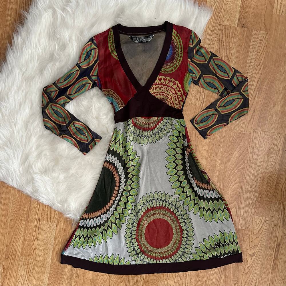 Desigual y2k psychadelic mandala print long sleeve midi dress